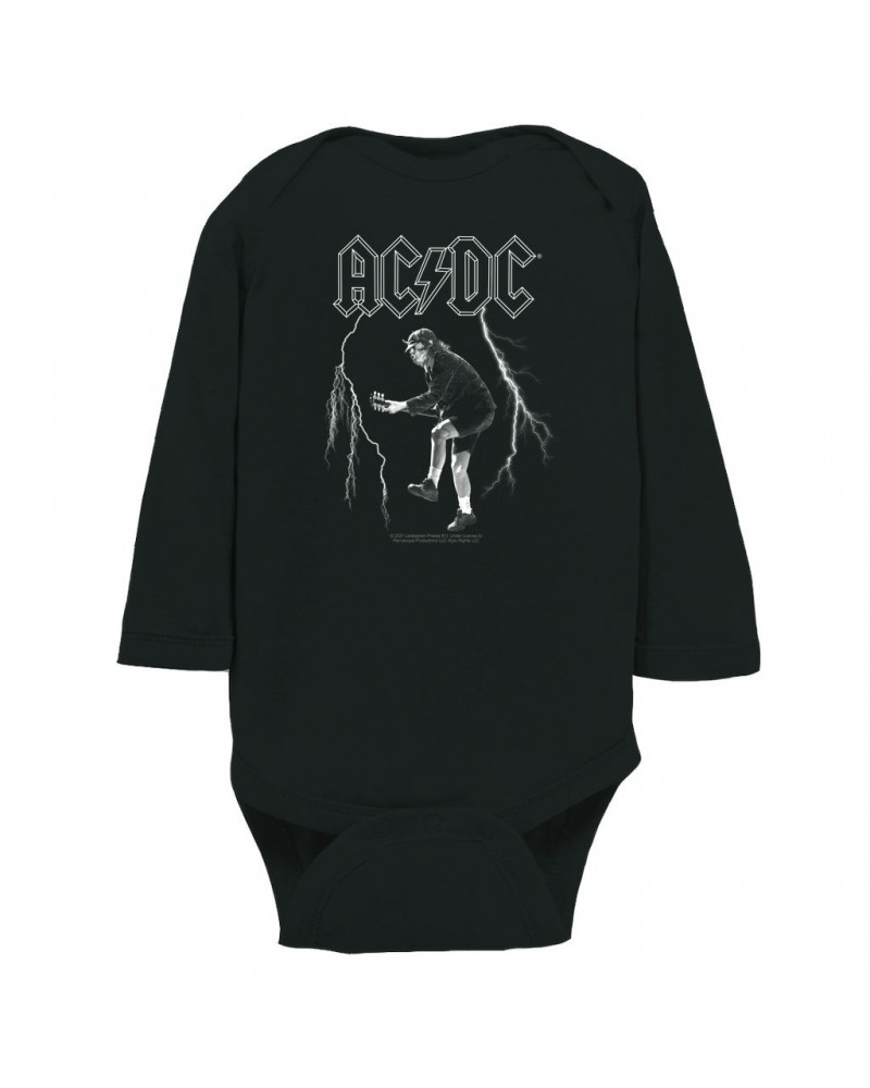 AC/DC Long Sleeve Bodysuit | Angus Young Lighting On Stage Design Bodysuit $12.46 Shirts