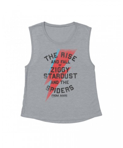 Ladies' Muscle Tank Top | The Rise And Fall Of Ziggy Stardust And The Spiders From Mars Lightning Bolt Distressed Shirt $10.8...