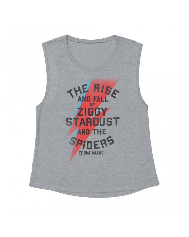 Ladies' Muscle Tank Top | The Rise And Fall Of Ziggy Stardust And The Spiders From Mars Lightning Bolt Distressed Shirt $10.8...