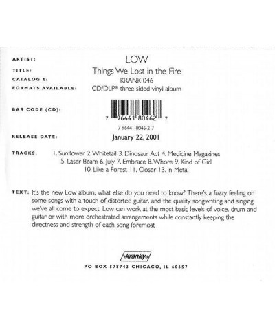 Low THINGS WE LOST IN THE FIRE CD $4.96 CD