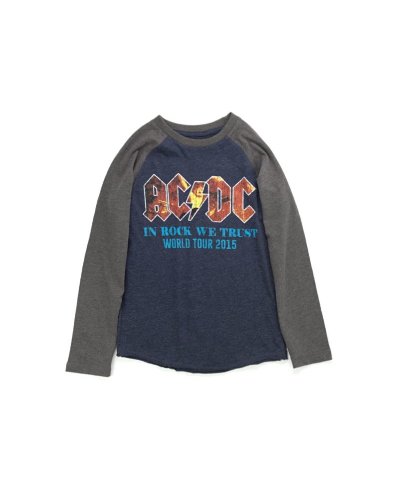 AC/DC In Rock We Trust World Tour 2015 Youth Longsleeve Blue/Grey T-Shirt $5.70 Shirts